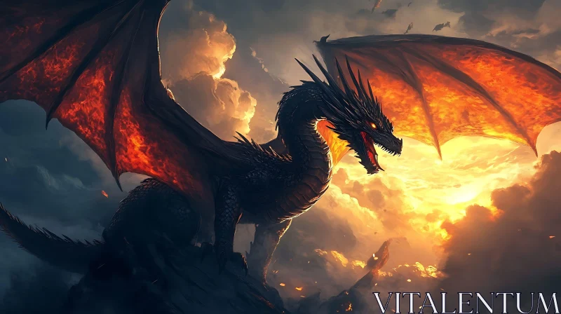 Dragon in the Fiery Sky AI Image