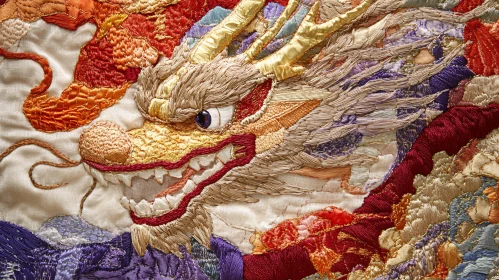 Detailed Embroidered Dragon Head Artwork