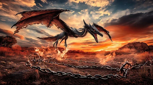 Dragon's Sunset Flight: A Fantasy Scene