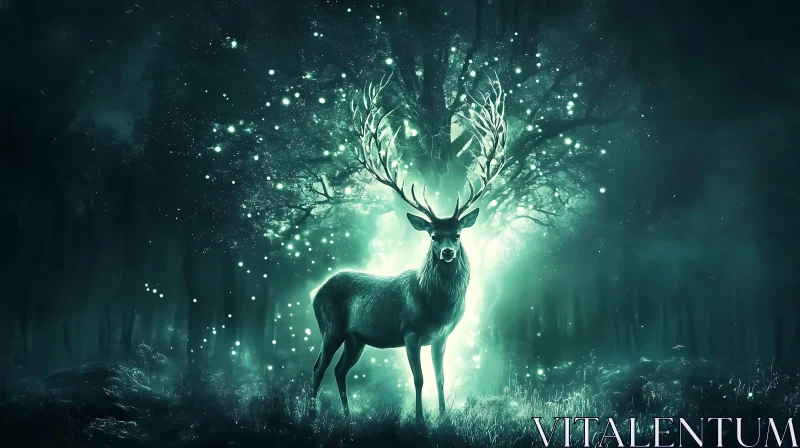 AI ART Mystical Deer in Glowing Woods