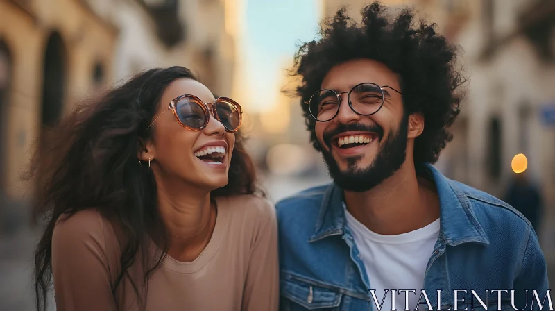 Happy Couple Laughing Together Outdoors AI Image