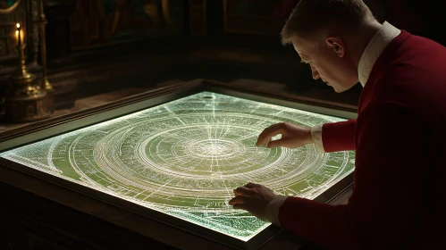 Man Examining Illuminated Map