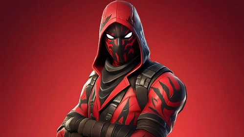 Red Hooded Character with Tribal Mask