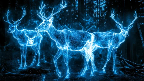 Glowing Deer in the Night Forest