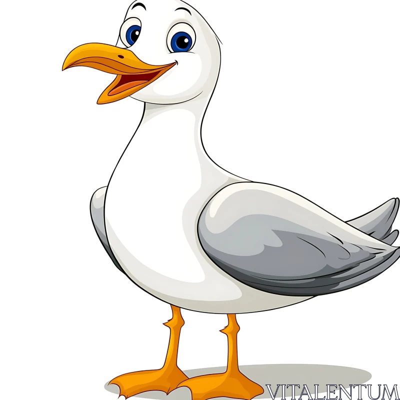 Cartoon Seagull with Orange Beak AI Image