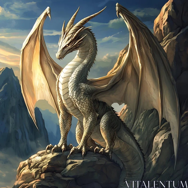 AI ART Fantasy Dragon on Rocky Outcrop