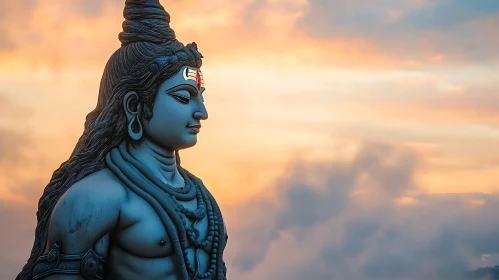 Lord Shiva Sculpture with Cloudy Sky