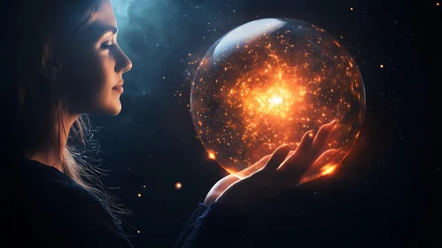 Woman Gazing at Starry Sphere