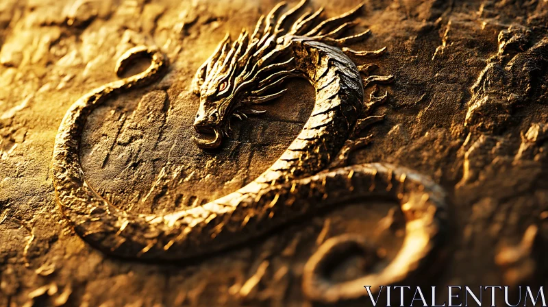 Ancient Golden Dragon Carving AI Image