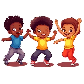 Cartoon Children Dancing with Happiness