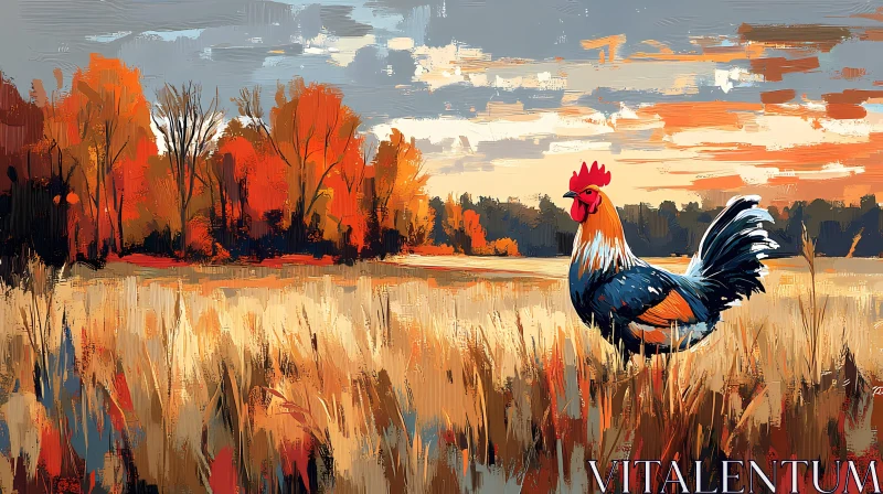 Autumn Landscape with Rooster AI Image