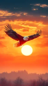 Eagle Soaring in Orange Sky