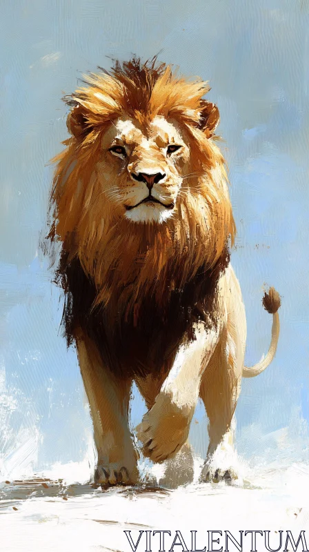 AI ART Regal Lion Strolling Across Plain