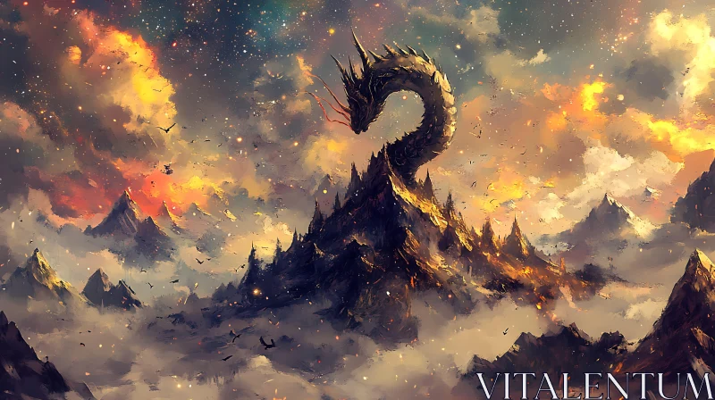 AI ART Fantasy Dragon Art on Mountain Landscape