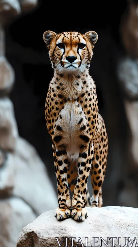 Cheetah Portrait on a Rock AI Image