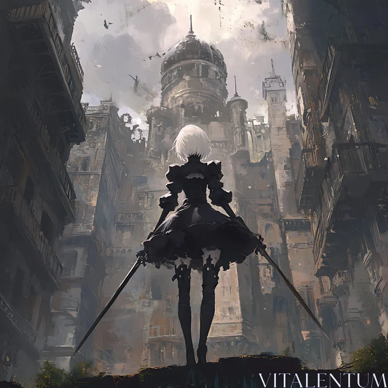 Swords of Resolve in the Fallen City AI Image