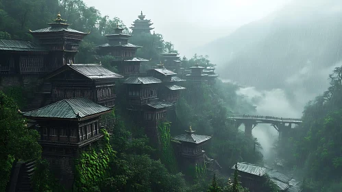 Mountain Village in Rain