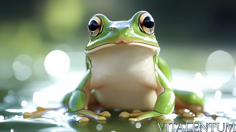 Green Frog on a Pond AI Image