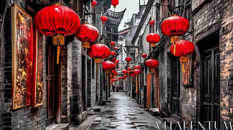 Red Lanterns in an Old Alley AI Image