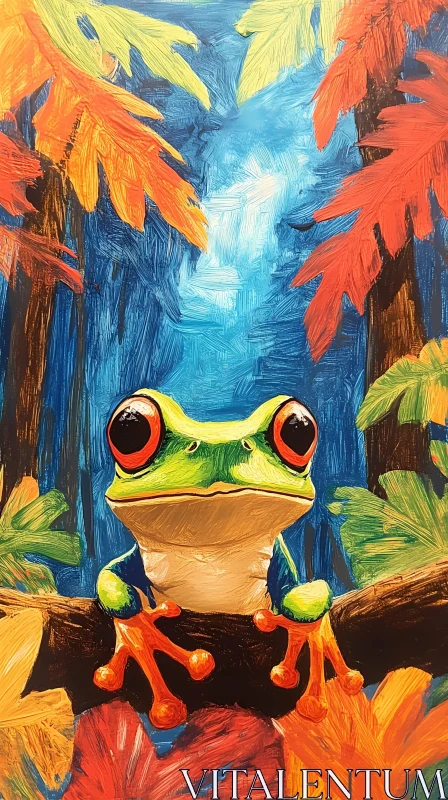 Whimsical Frog Amongst Lush Leaves AI Image