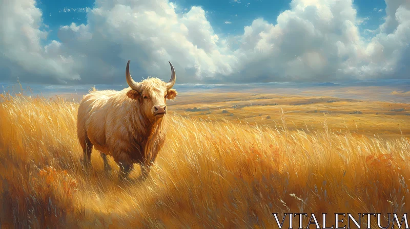 Cow in a Serene Sunlit Field AI Image