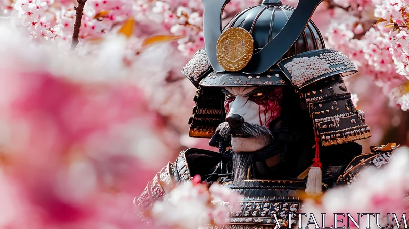 AI ART Armored Warrior Among Pink Flowers