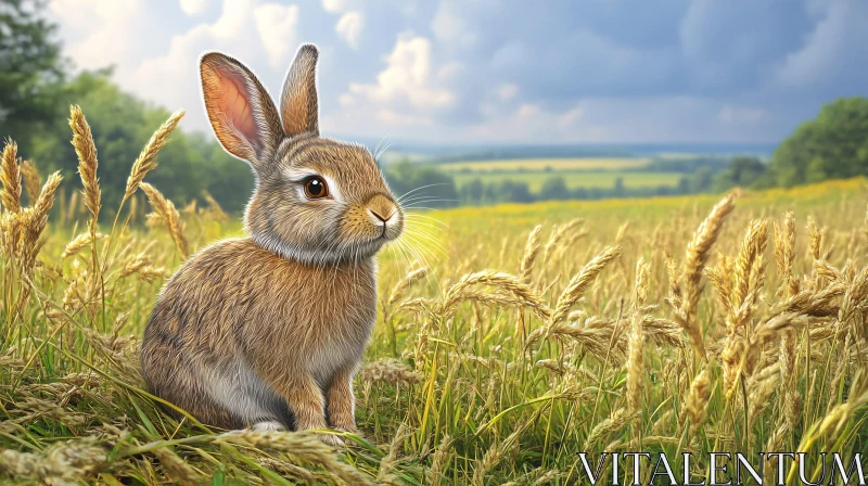 Rabbit in Wheat Field AI Image