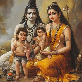 Serene Hindu Deity Family Illustration
