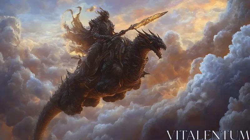 AI ART Fantasy Dragon Rider in the Sky