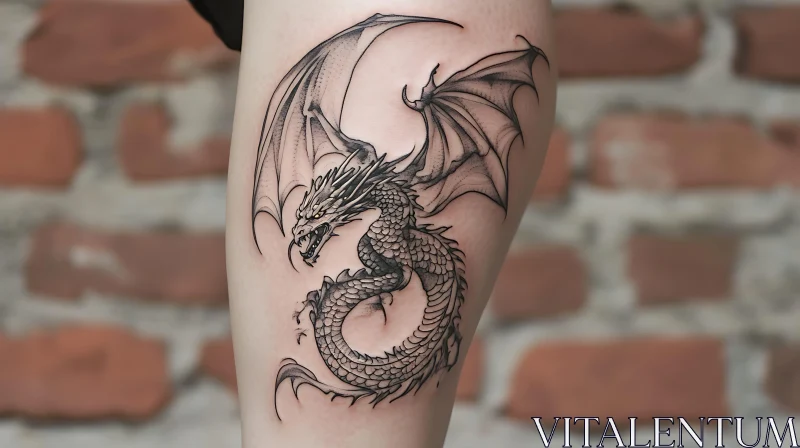 AI ART Detailed Dragon Tattoo with Wings Spread