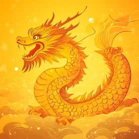 Golden Dragon on Clouds Illustration