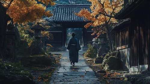 Kimono Figure in Autumn Garden