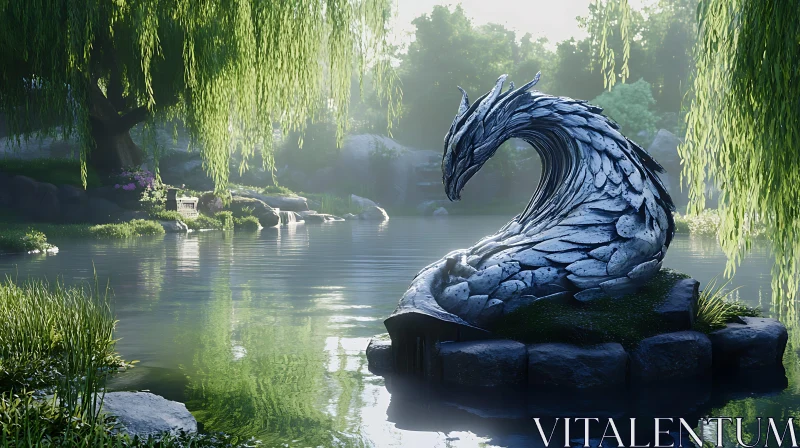 AI ART Mystical Dragon Statue in Nature