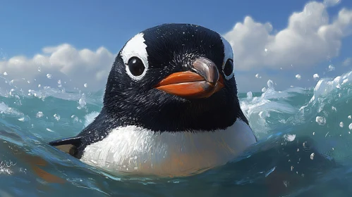Charming Penguin in Marine Scene