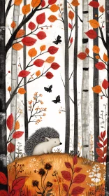 Whimsical Hedgehog and Autumn Leaves