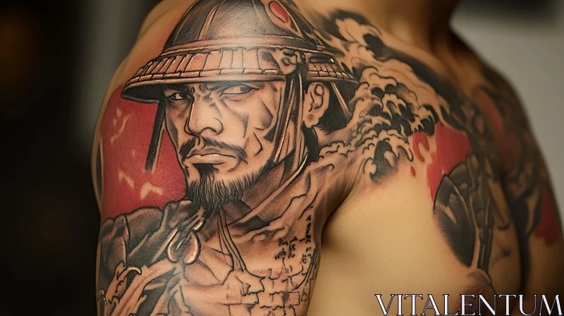 AI ART Detailed Samurai Tattoo on Shoulder