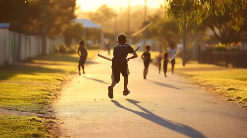 Children playing outdoor at sunset