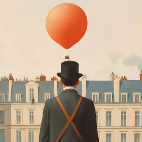 Man with Balloon Above the City
