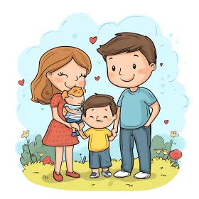Whimsical Family Illustration with Hearts