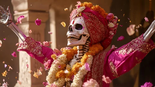 Ethereal Skeleton with Pink Flowers