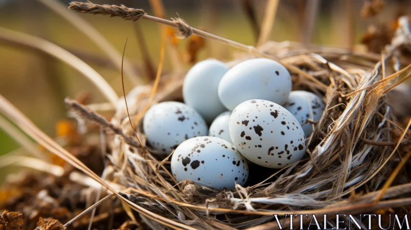 Blue Quail Eggs Nestled in Twigs: A Nature-Inspired Imagery AI Image