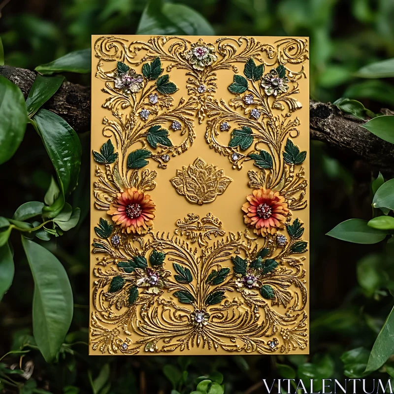 Intricate Floral Ornament with Golden Details AI Image