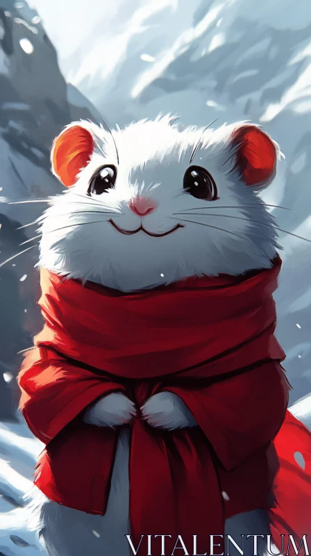 Cute Hamster in Winter Landscape AI Image