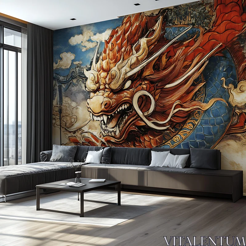 Mythical Dragon Wall Art in Home Interior AI Image