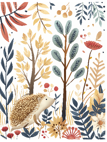 Charming Hedgehog Illustration with Floral Background POD Design