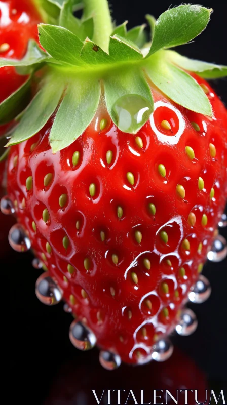 Close-Up of Strawberries with Water Droplets on Black Background AI Image