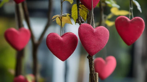 Red Hearts Hanging from Branches