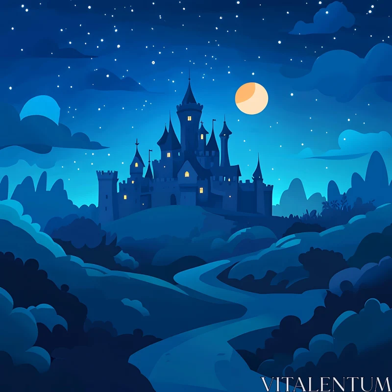 AI ART Enchanted Castle at Night