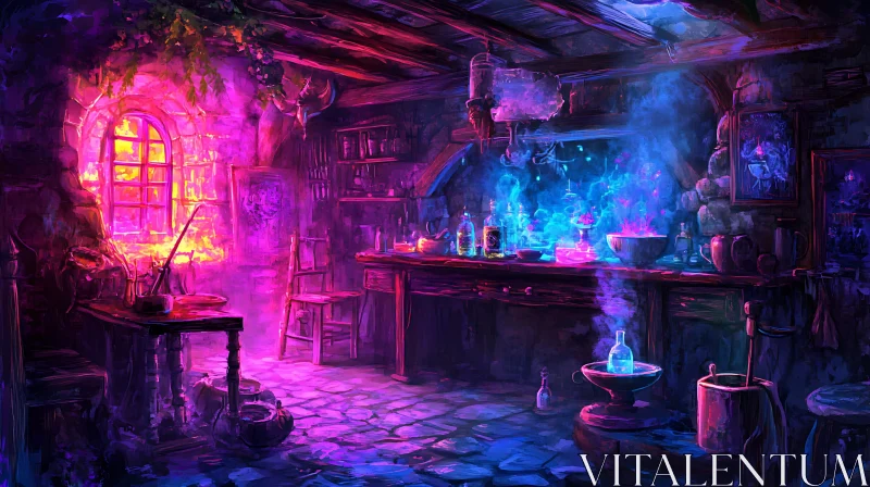 AI ART Mystical Alchemist's Lab with Glowing Potions