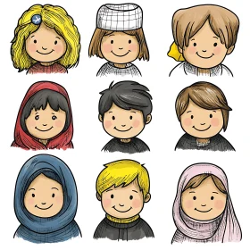 Multicultural Children Cartoon Illustration